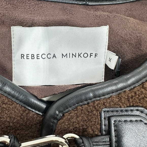 Rebecca Minkoff Shearling Toggle Jacket Brown Faux Suede Trim Quiet Luxury NWT - Picture 4 of 12